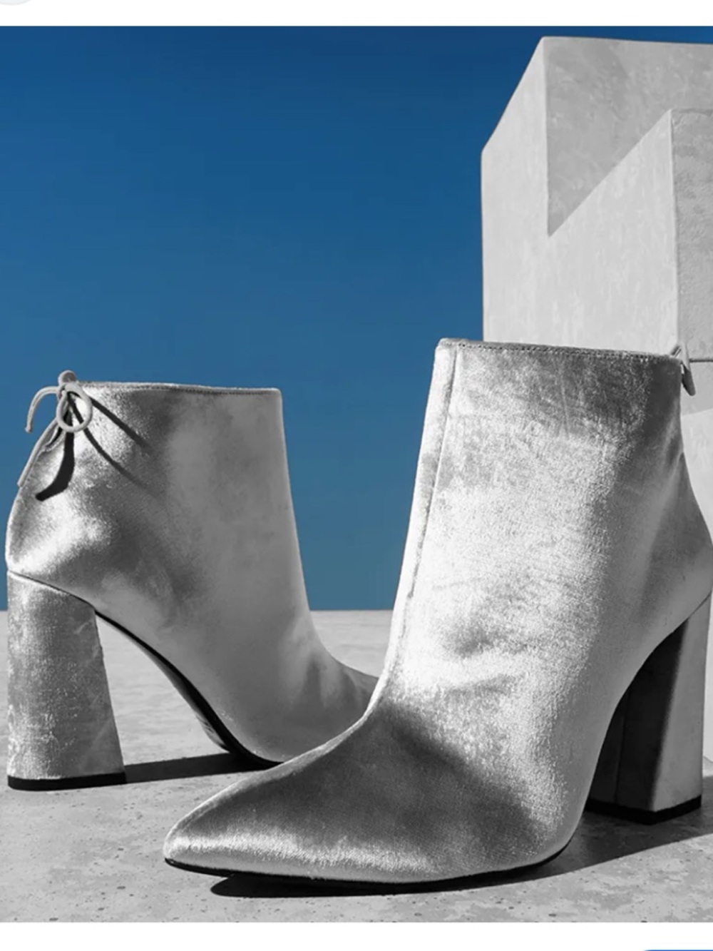Stuart Weitzman Silver Velvet Pointed Toe Ankle Boots